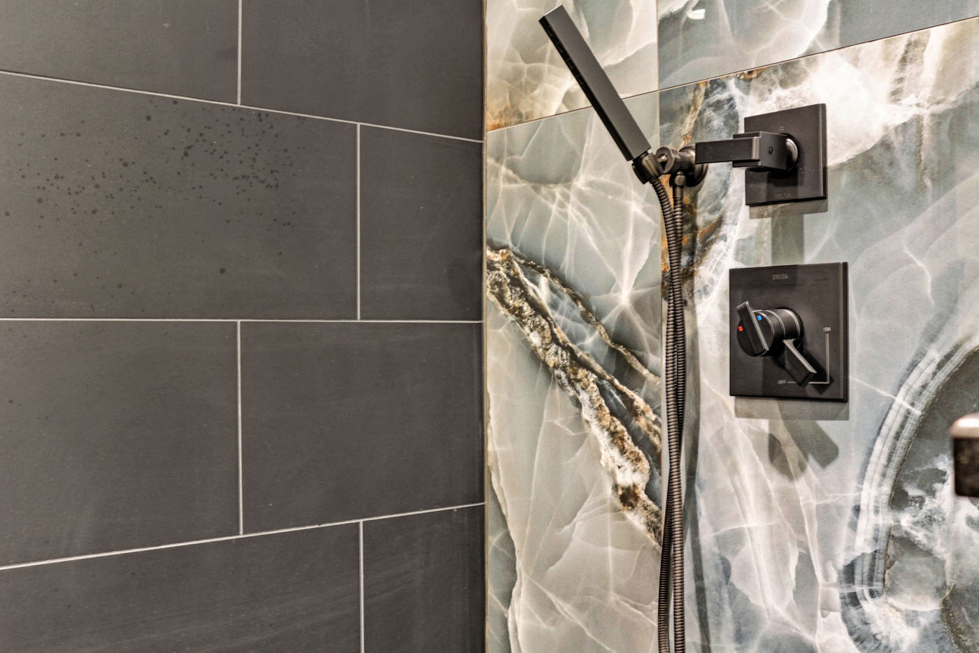Beautiful shower tile installation completed by the Footprints Bath and Tile team.